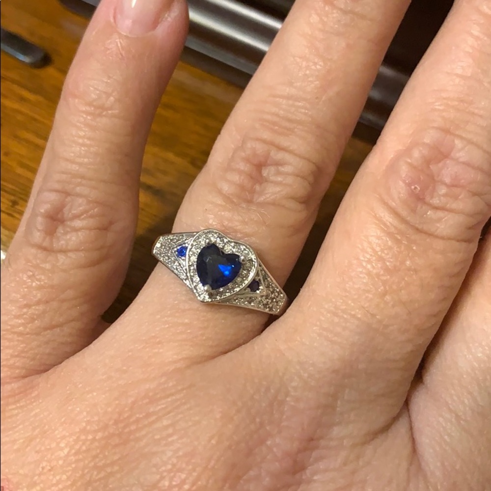 Lab created sapphire and white topaz heart shape
